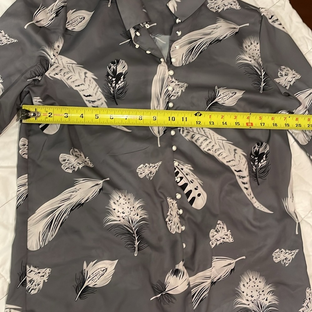 Floryday Button Blouse - Gray Feathered Pattern -… - image 2